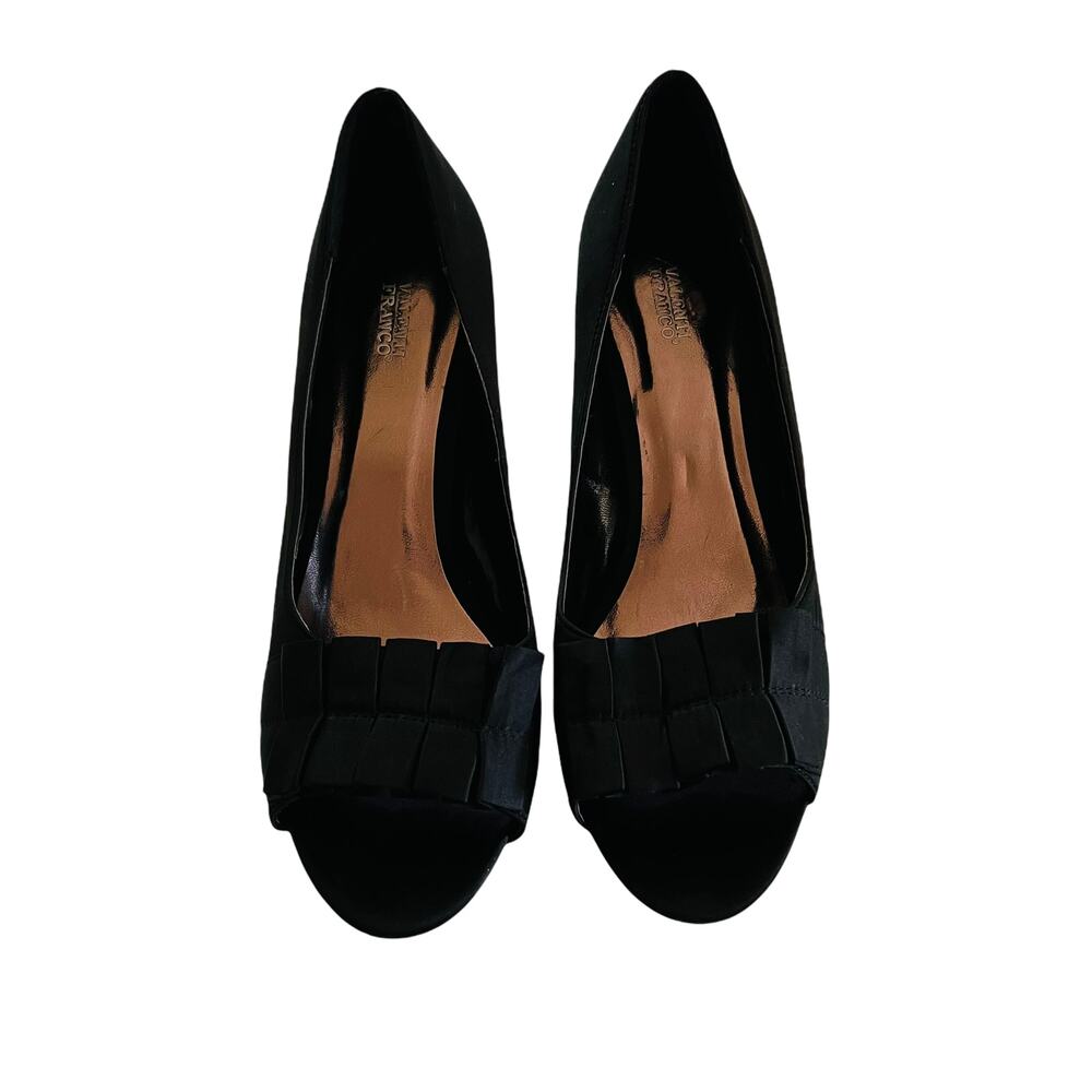 Valenti Franco Black Peep Toe Slip On Heels Size 8.5 - Picture 3 of 7